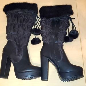Knee high black winter high heel boots